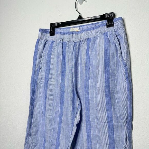 C&C California Women’s Blue Striped Linen Raw Hem Pull On Pants Size M Pockets - Picture 2 of 8